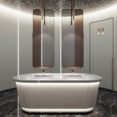  现代公用卫生间洗手台su模型 