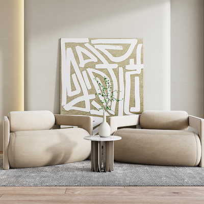  侘寂布艺休闲沙发su模型 