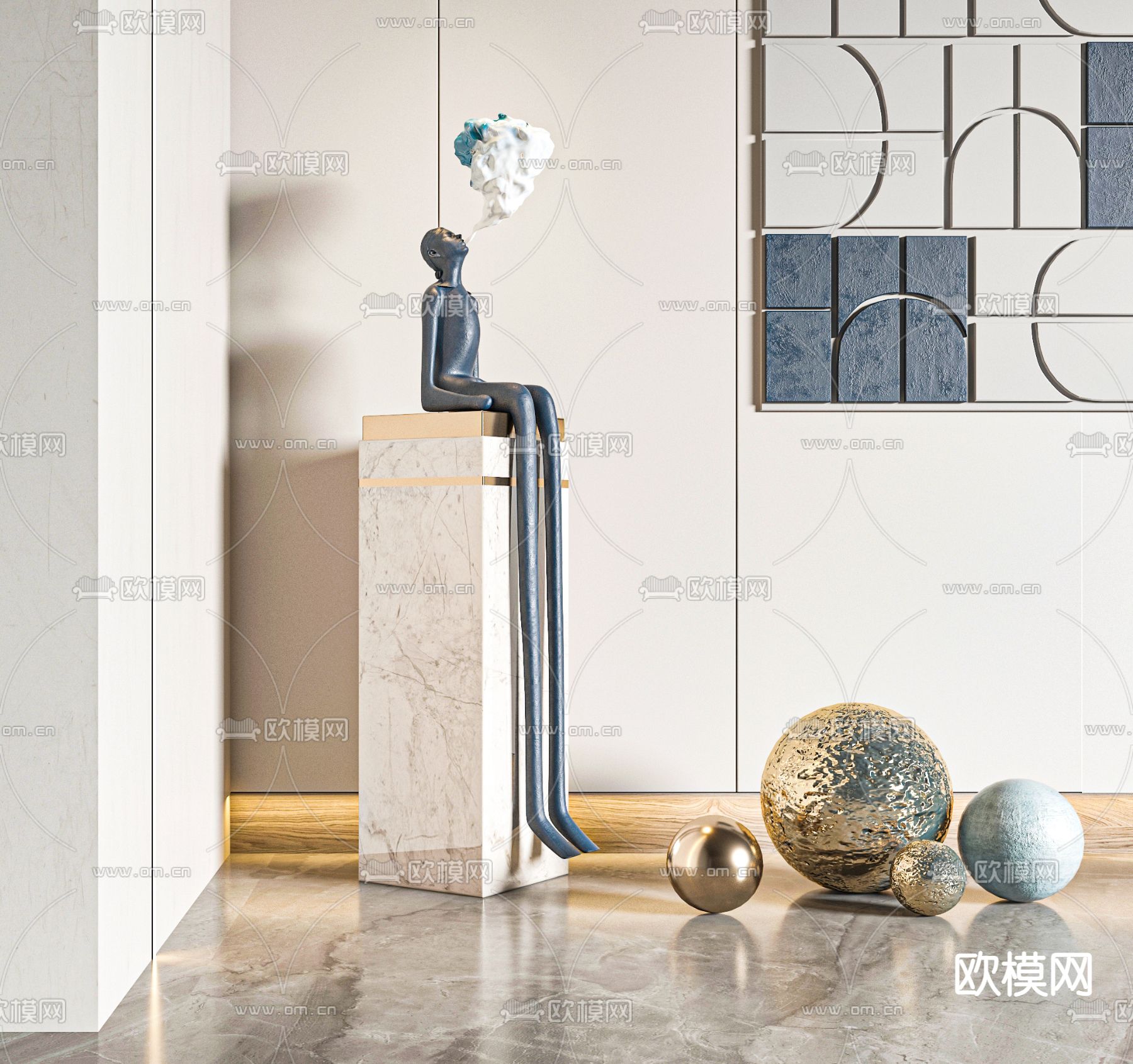 现代抽象人物雕塑3d模型下载