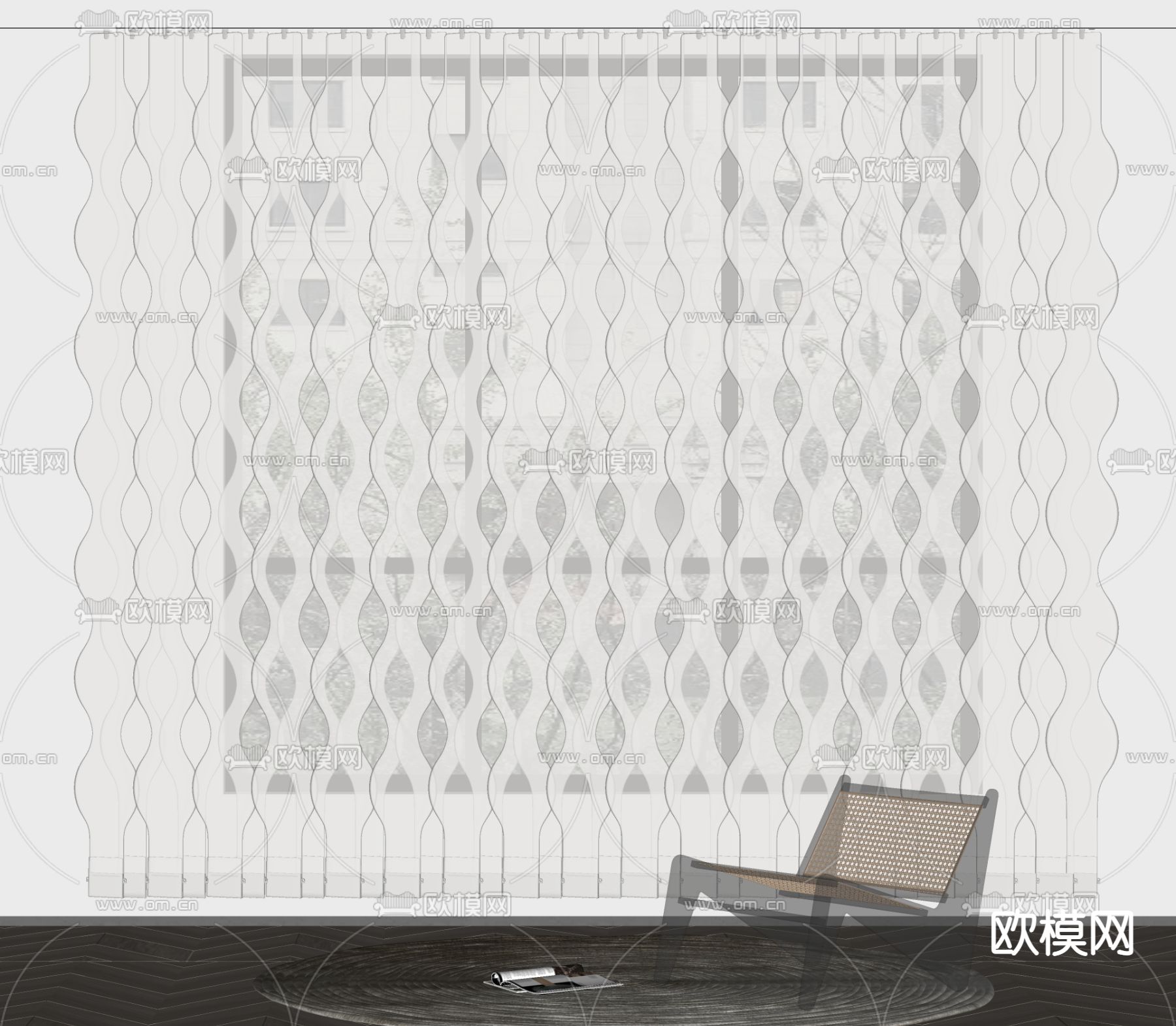 现代梦幻波纹窗帘su模型下载（渲染图2）