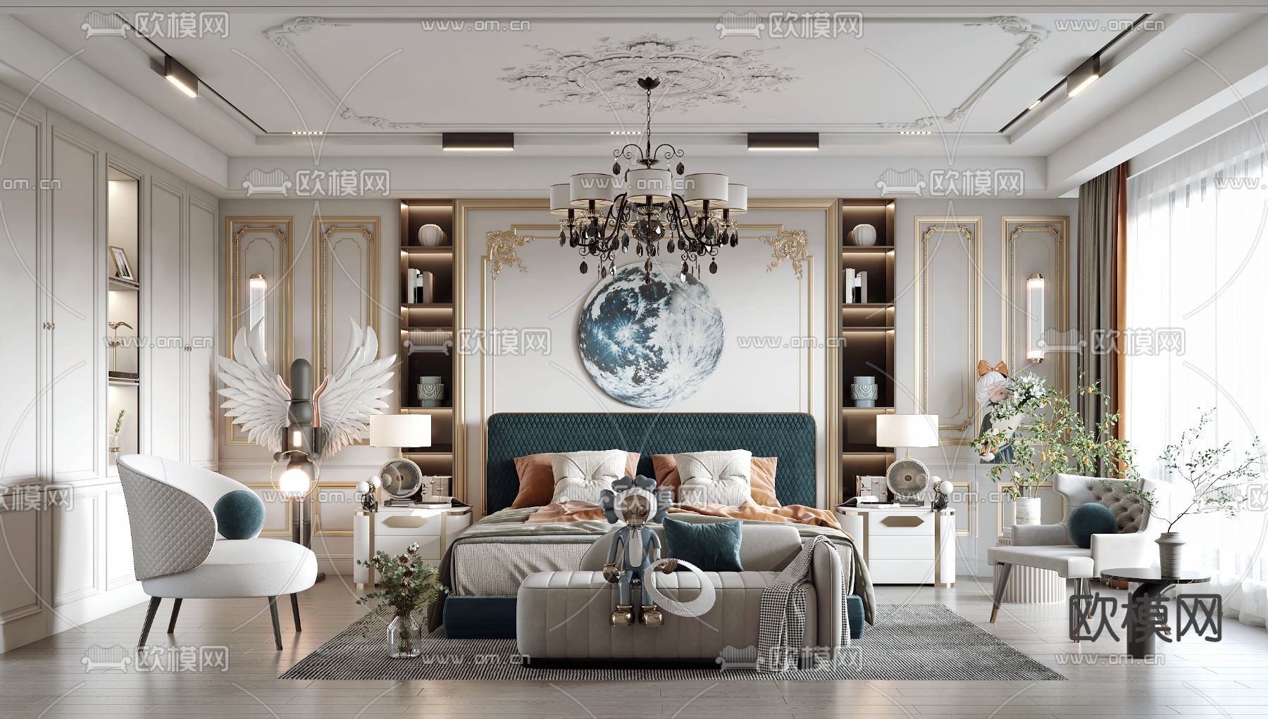 法式卧室主人房3d模型下载