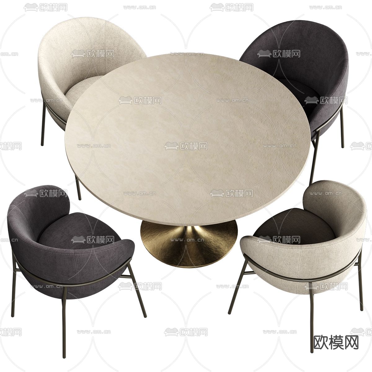现代圆形休闲桌椅3d模型下载（渲染图3）