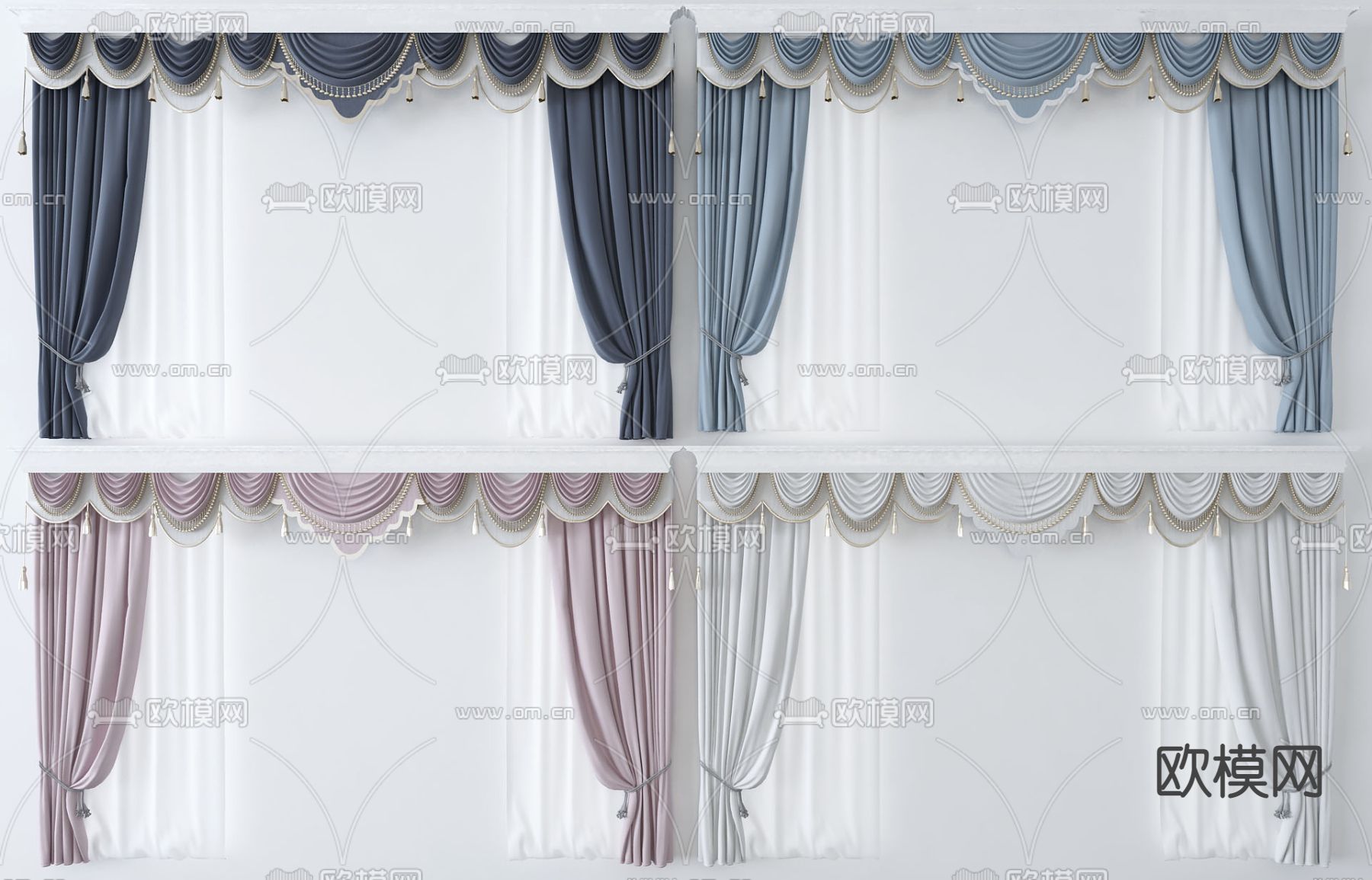 简欧布艺窗帘3d模型