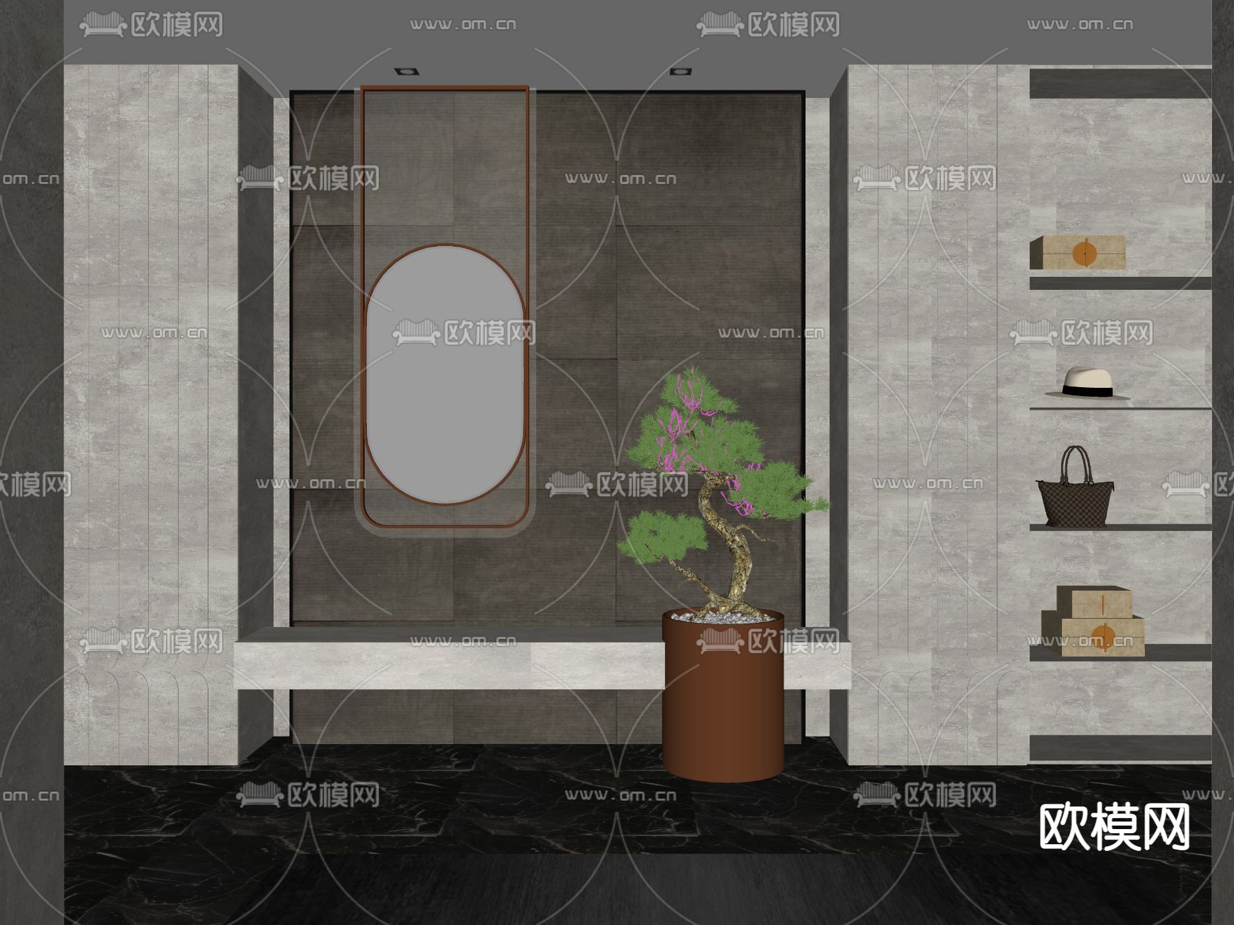 新中式玄关共用椅su模型下载（渲染图2）