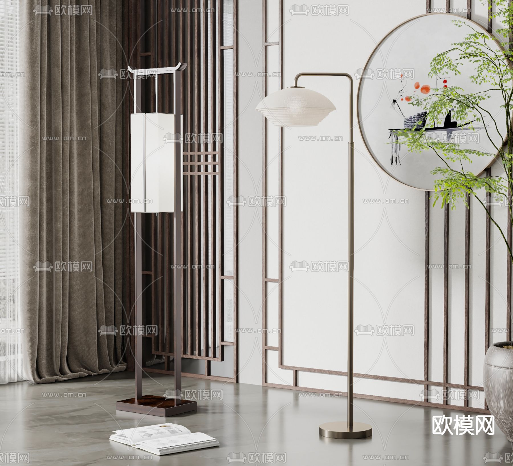 新中式金属落地灯3d模型下载