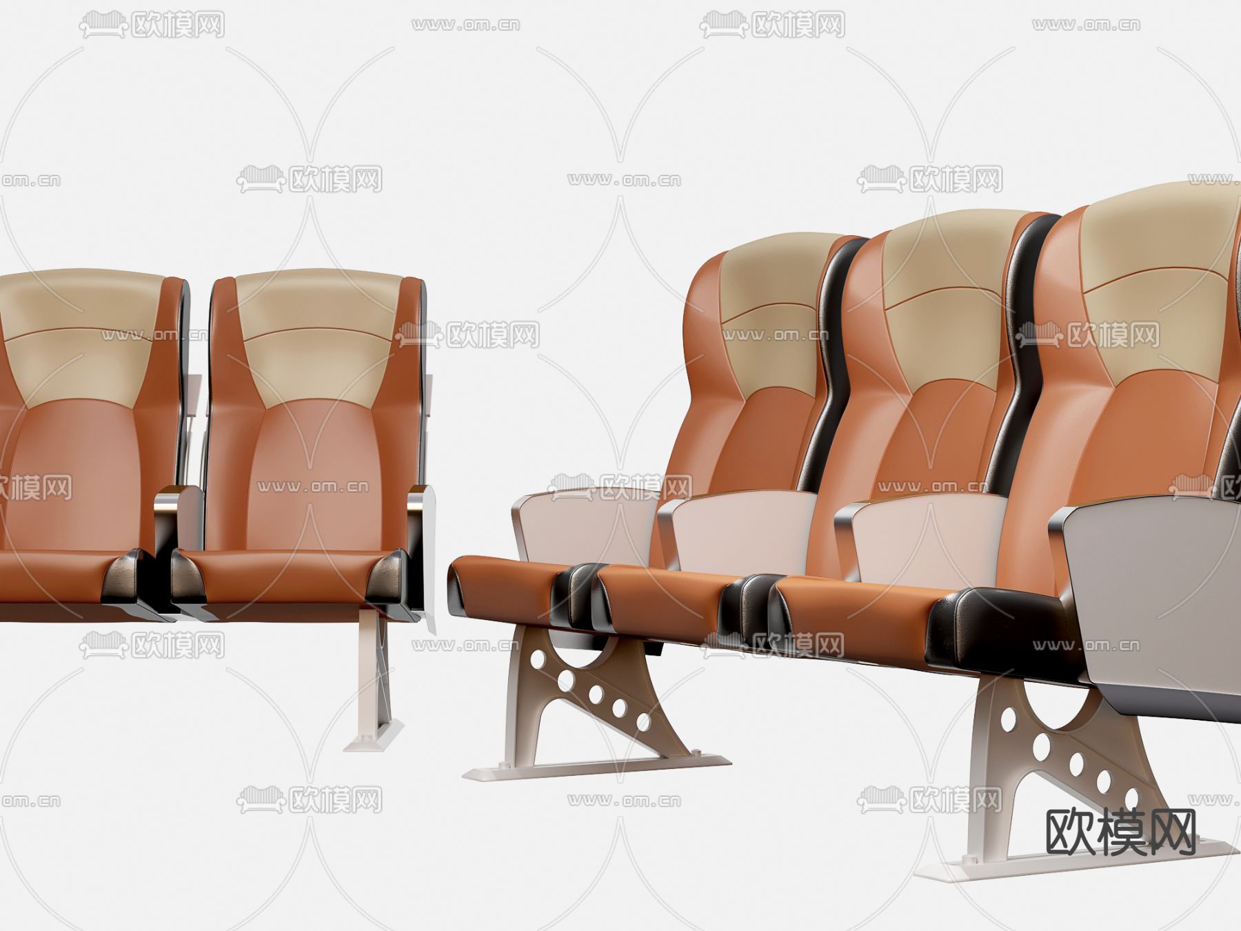 现代皮革联排公共椅3d模型下载