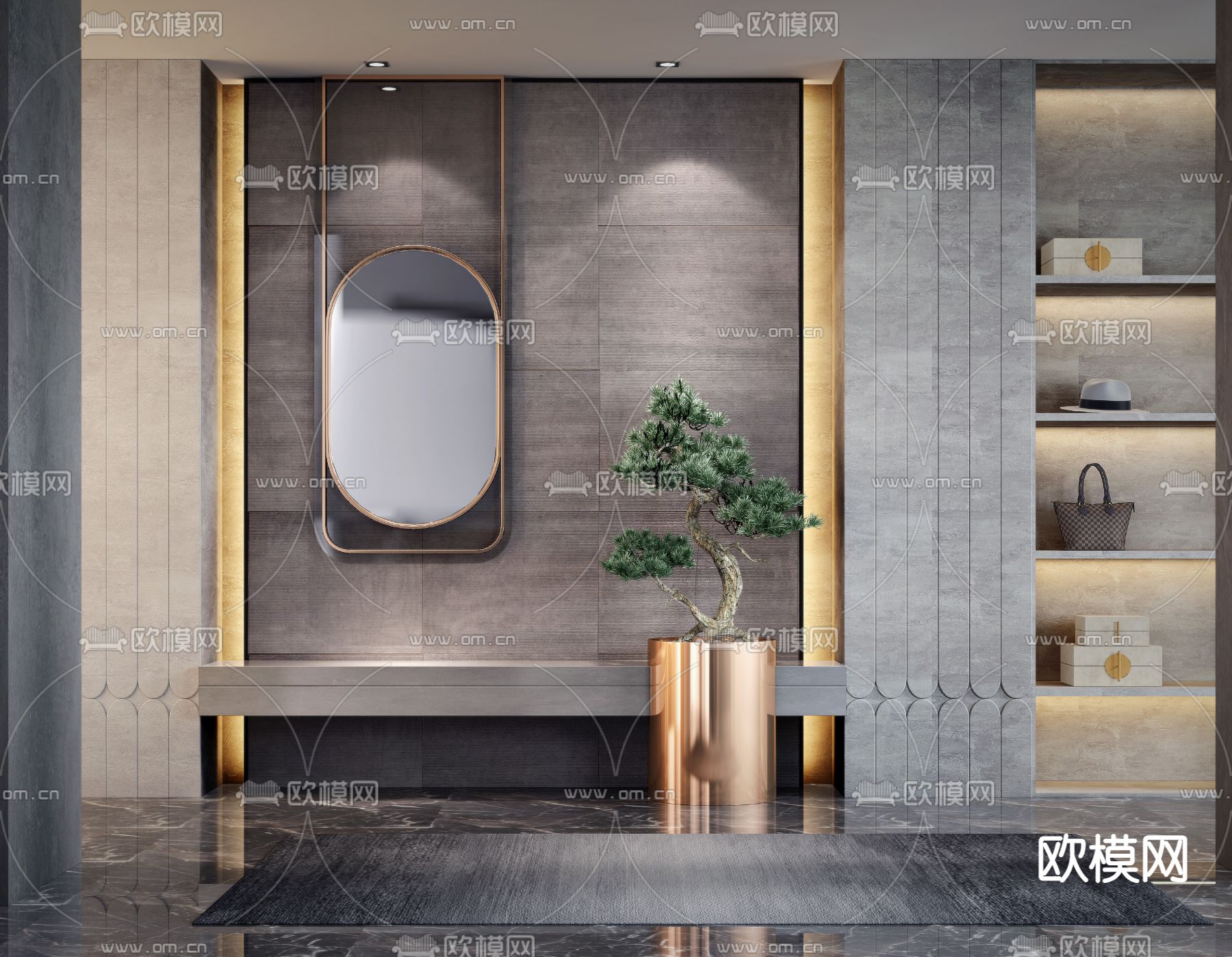 新中式玄关共用椅su模型下载（渲染图1）