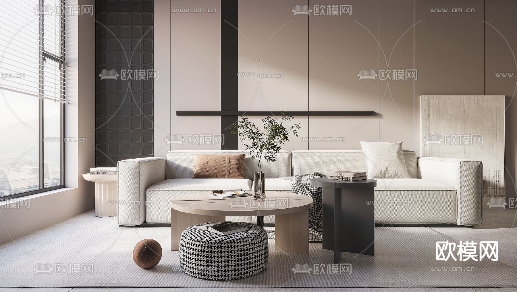 现布艺多人沙发3d模型下载