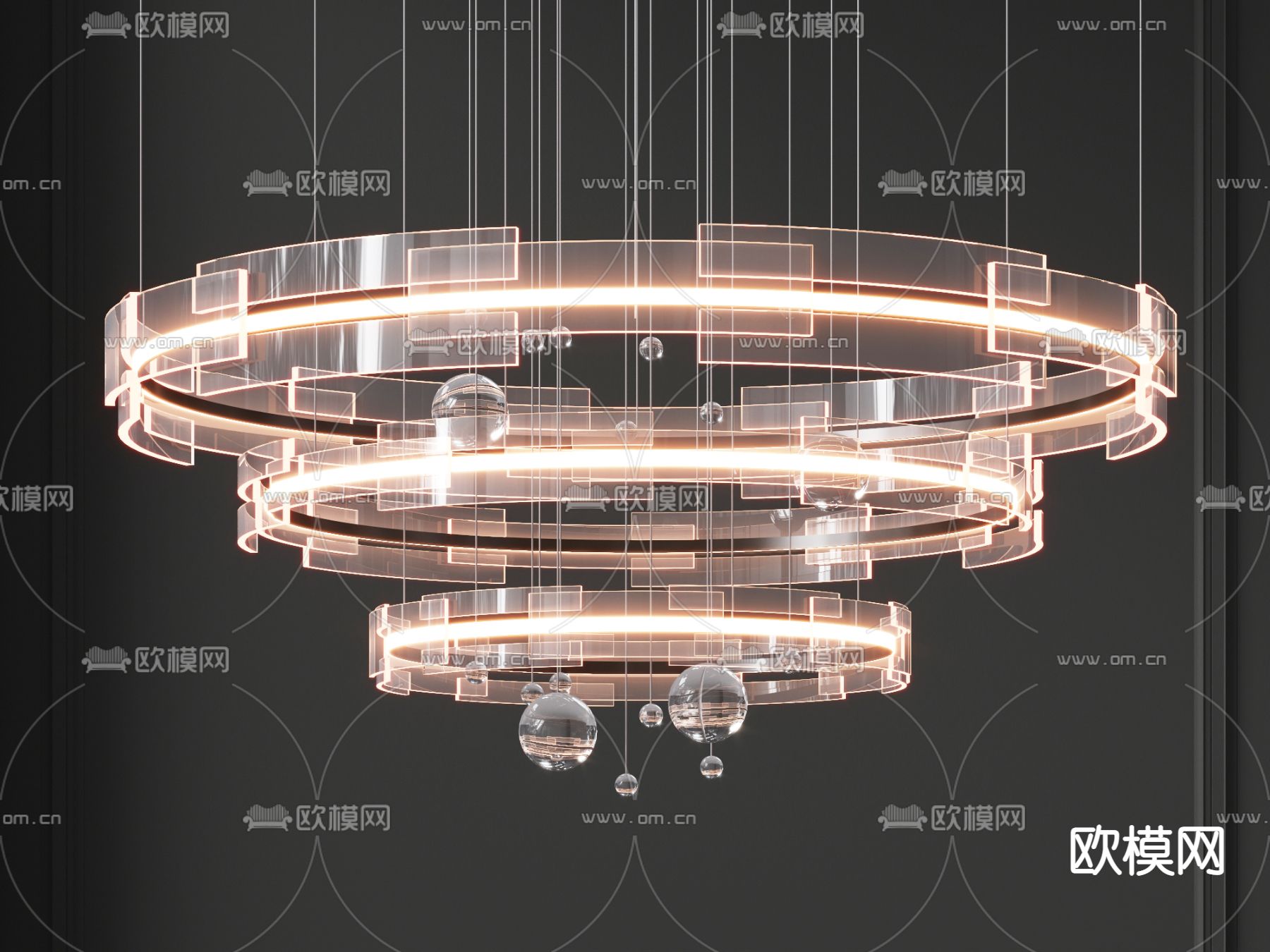 现代玻璃多层圆环吊灯3d模型下载_ID11870199_3dmax免费模型-欧模网