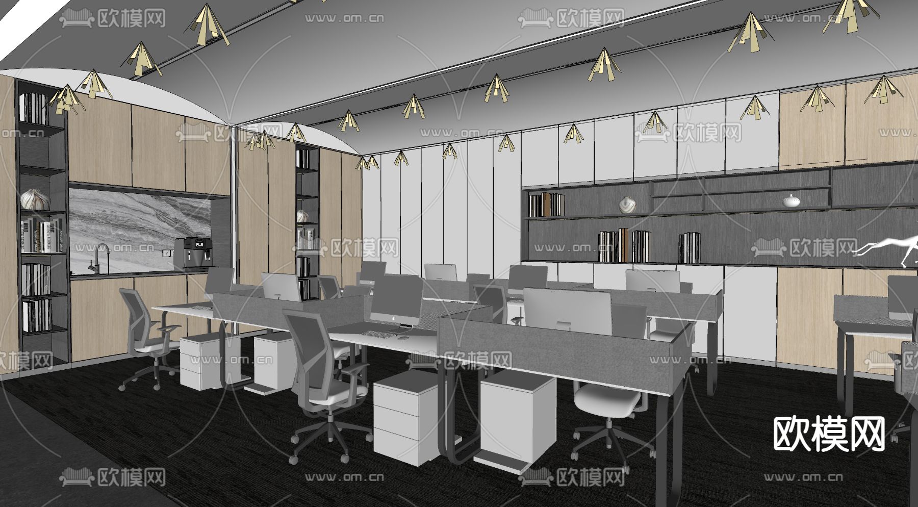 现代公共办公区su模型下载（渲染图2）