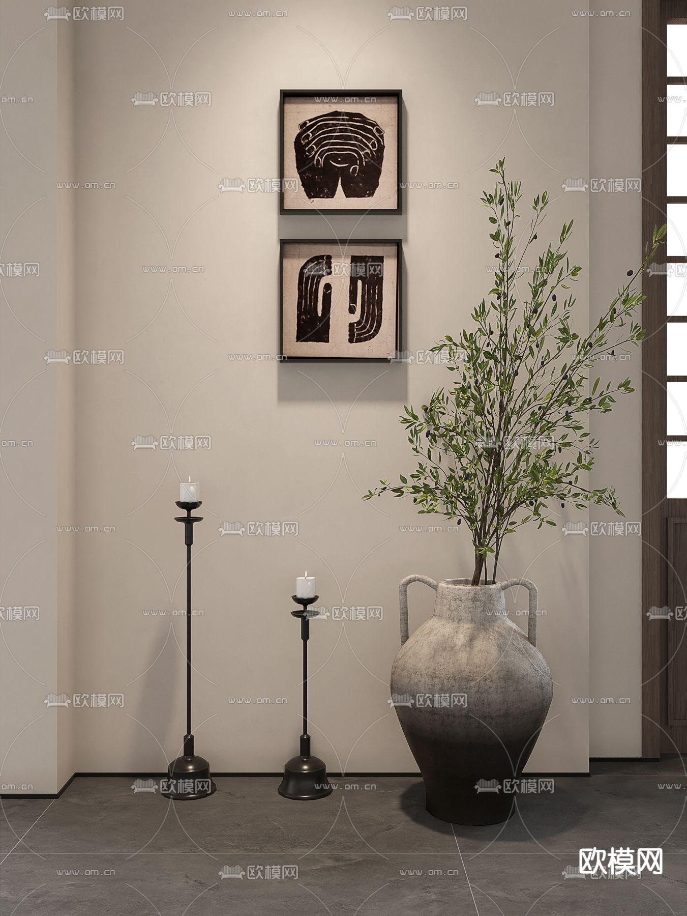 侘寂风绿植花瓶花艺3d模型