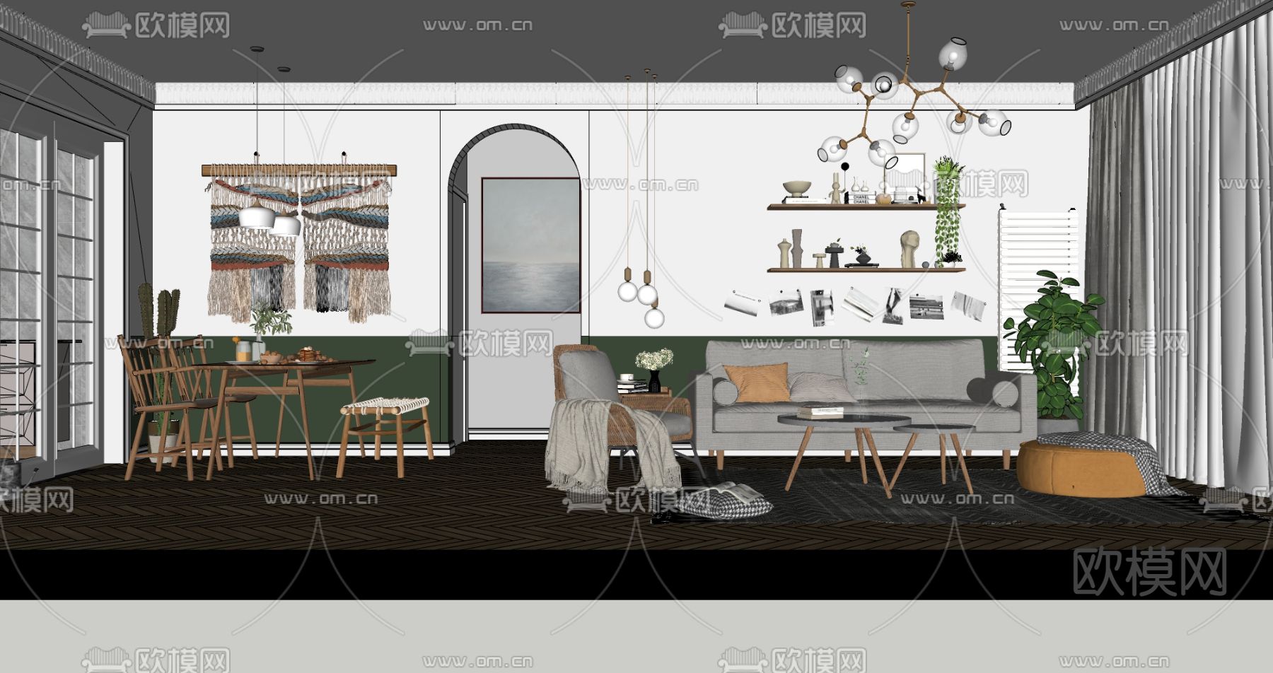 北欧客餐厅su模型下载（渲染图3）