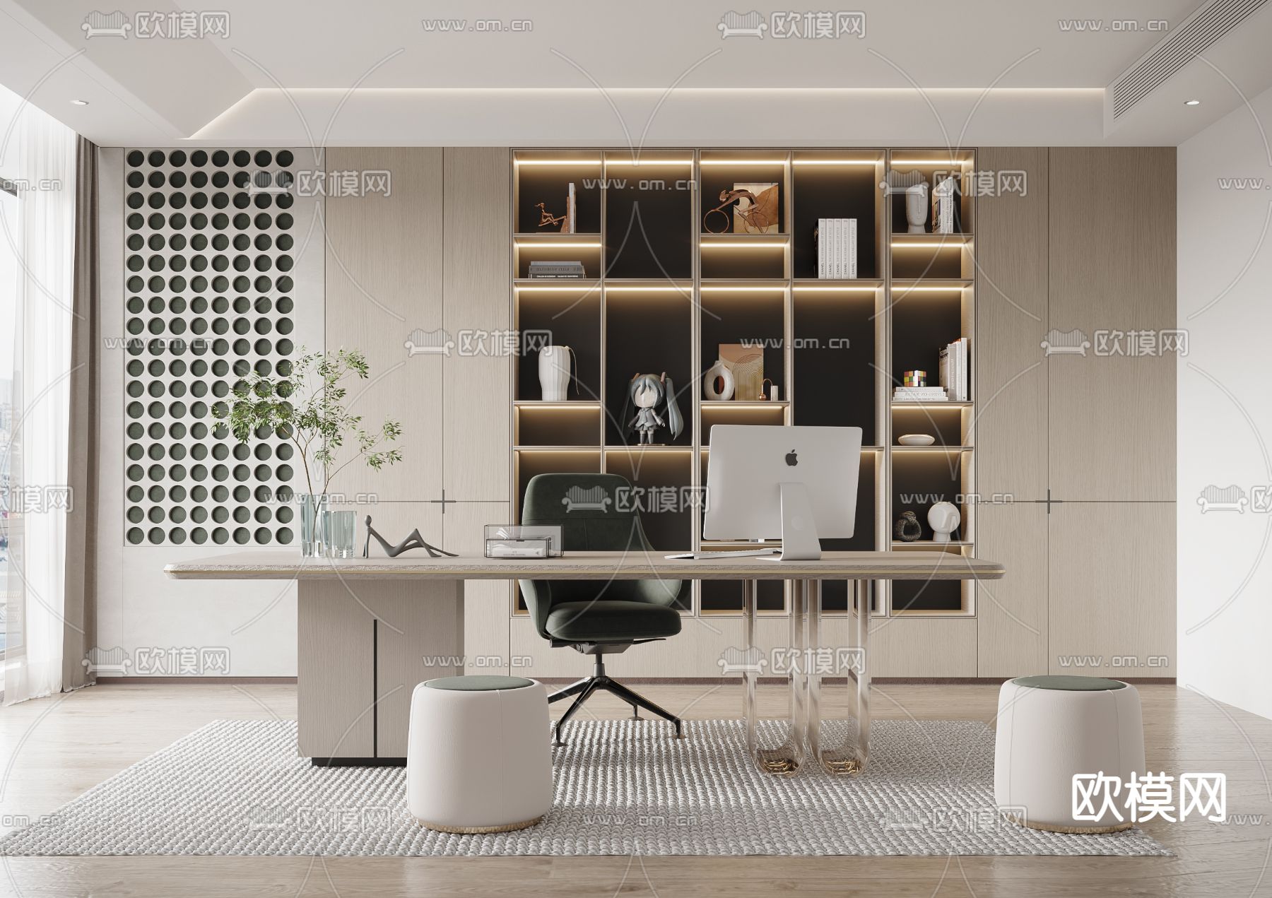 现代轻奢书房3d模型下载