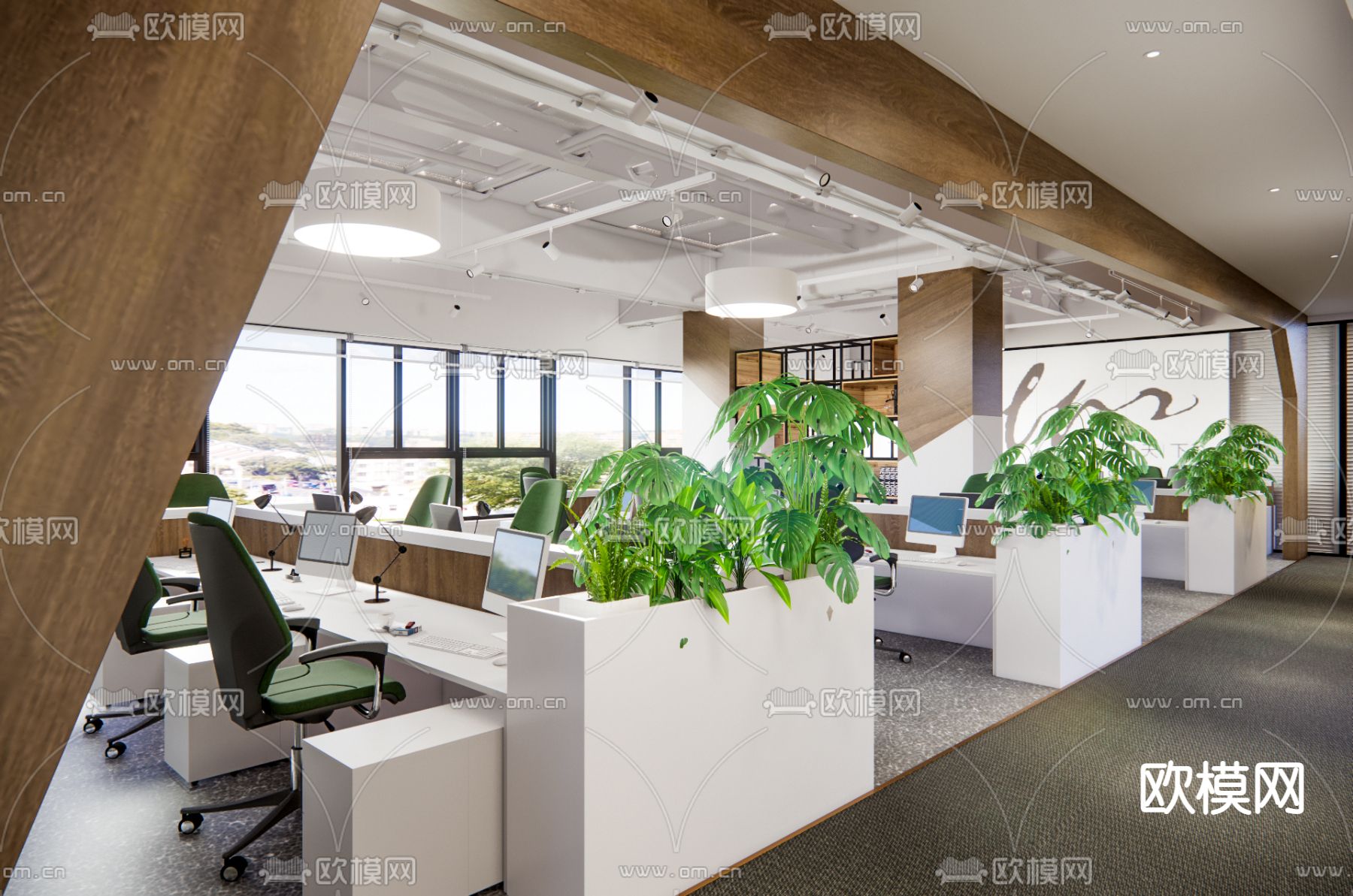 现代办公区su模型下载（渲染图2）