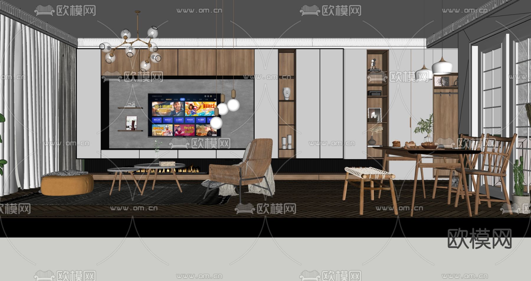 北欧客餐厅su模型下载（渲染图4）