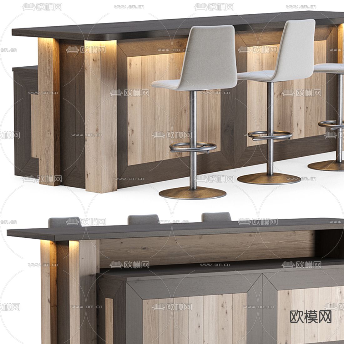 现代实木吧台3d模型下载（渲染图2）