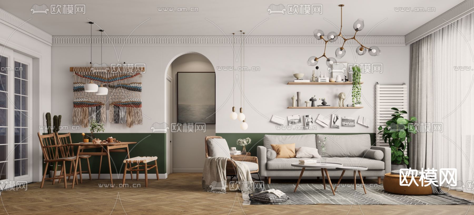 北欧客餐厅su模型下载（渲染图1）