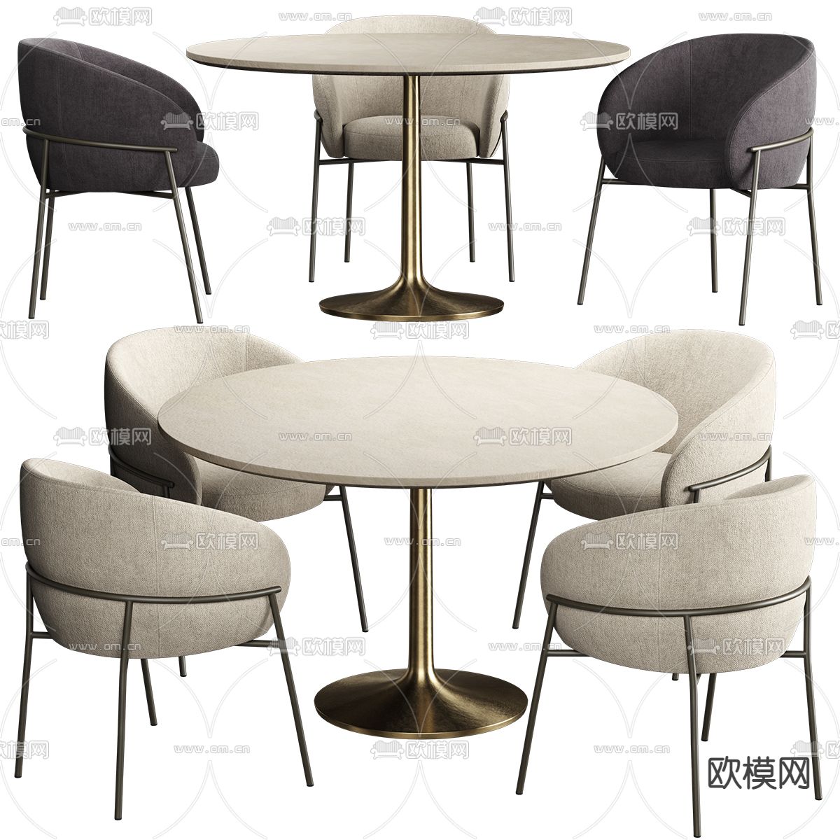 现代圆形休闲桌椅3d模型下载（渲染图1）