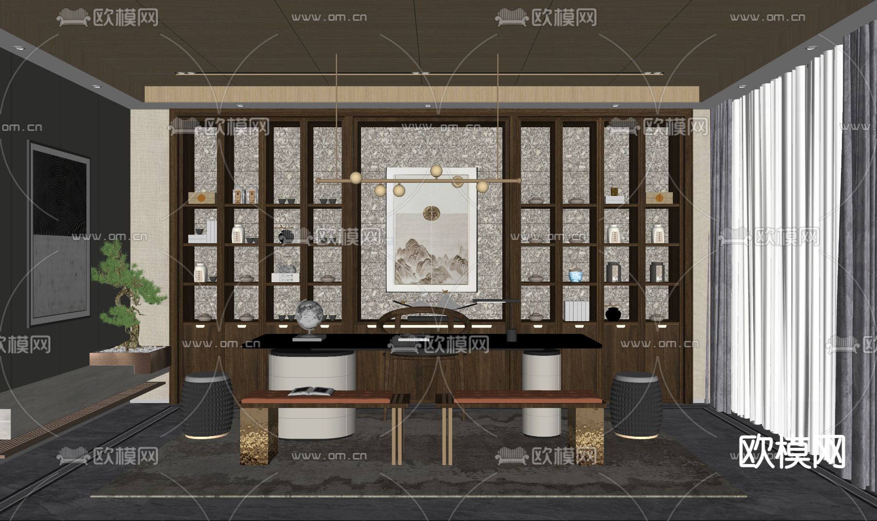 新中式茶室su模型