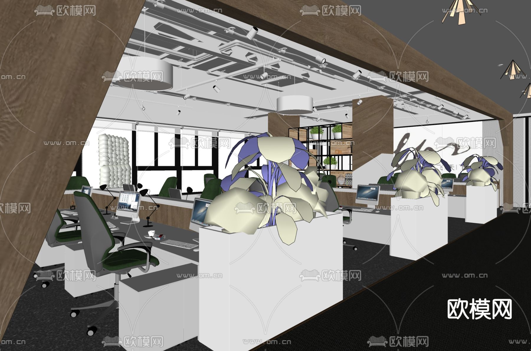 现代办公区su模型下载（渲染图3）