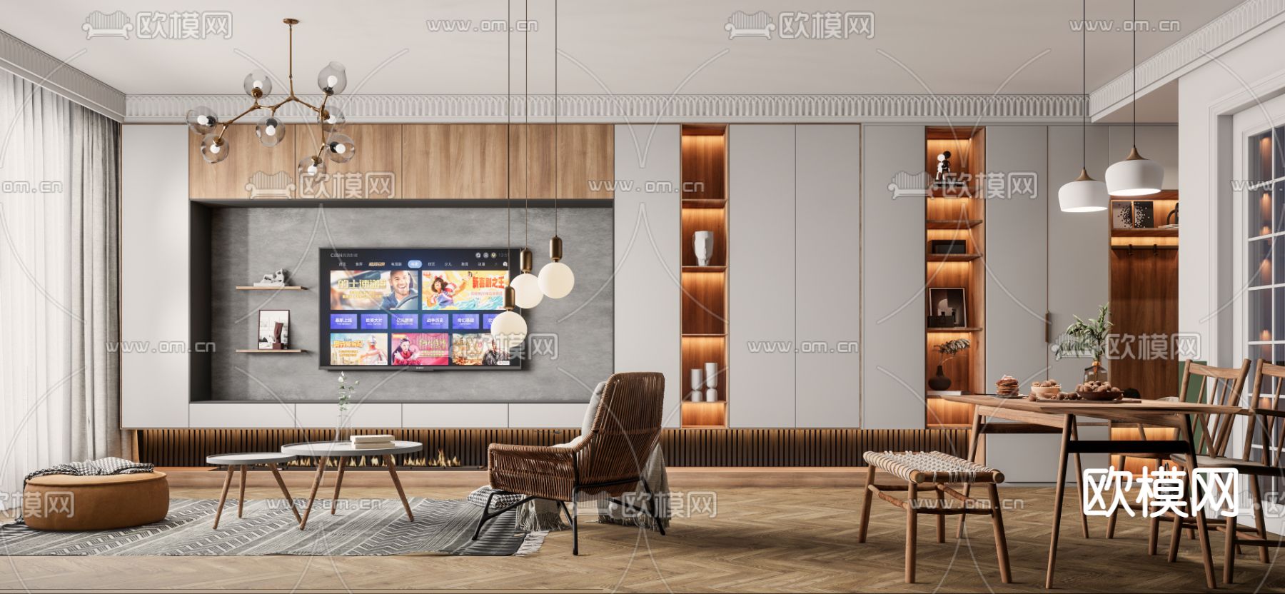 北欧客餐厅su模型下载（渲染图2）