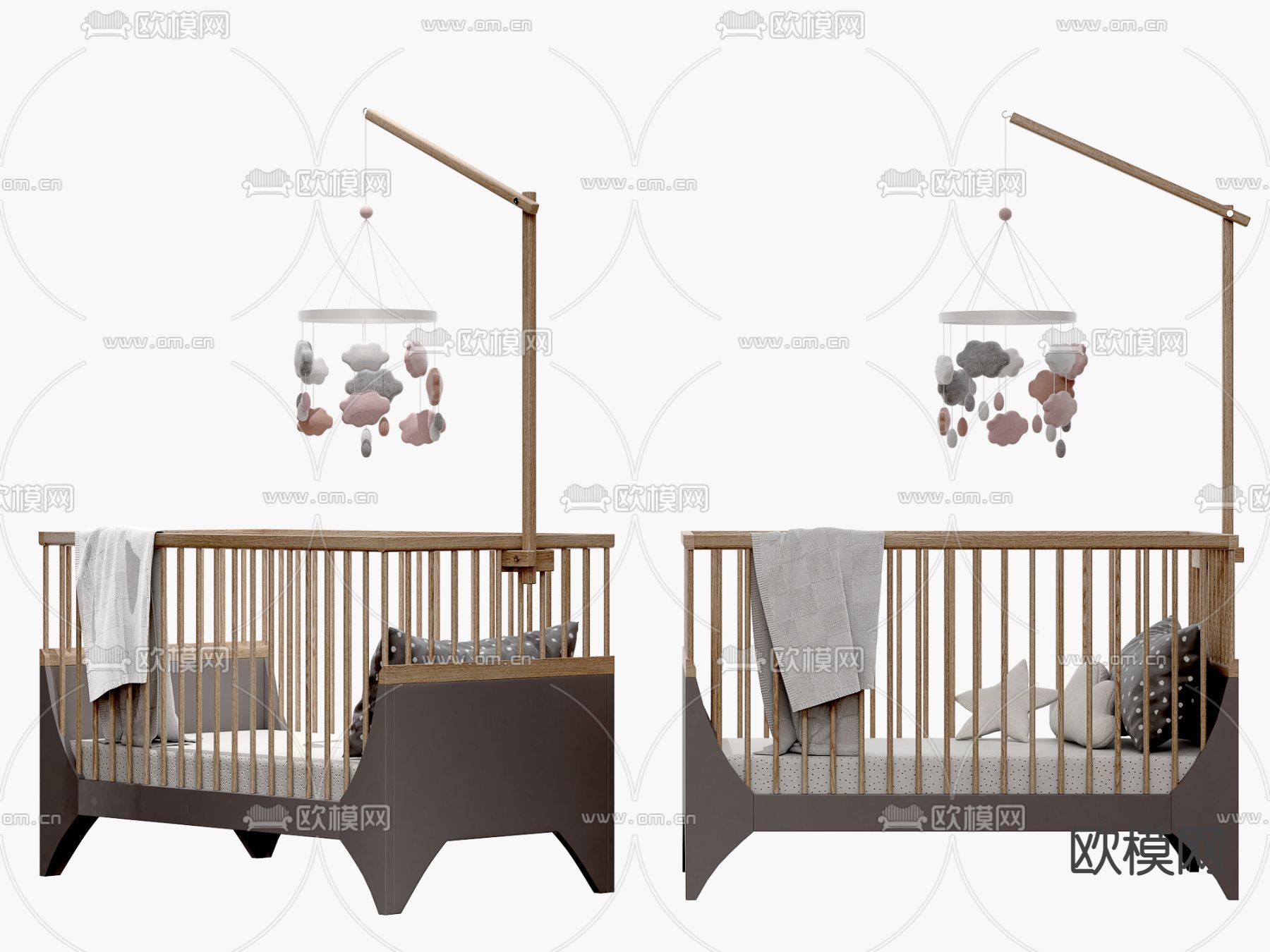 现代实木婴儿床3d模型下载