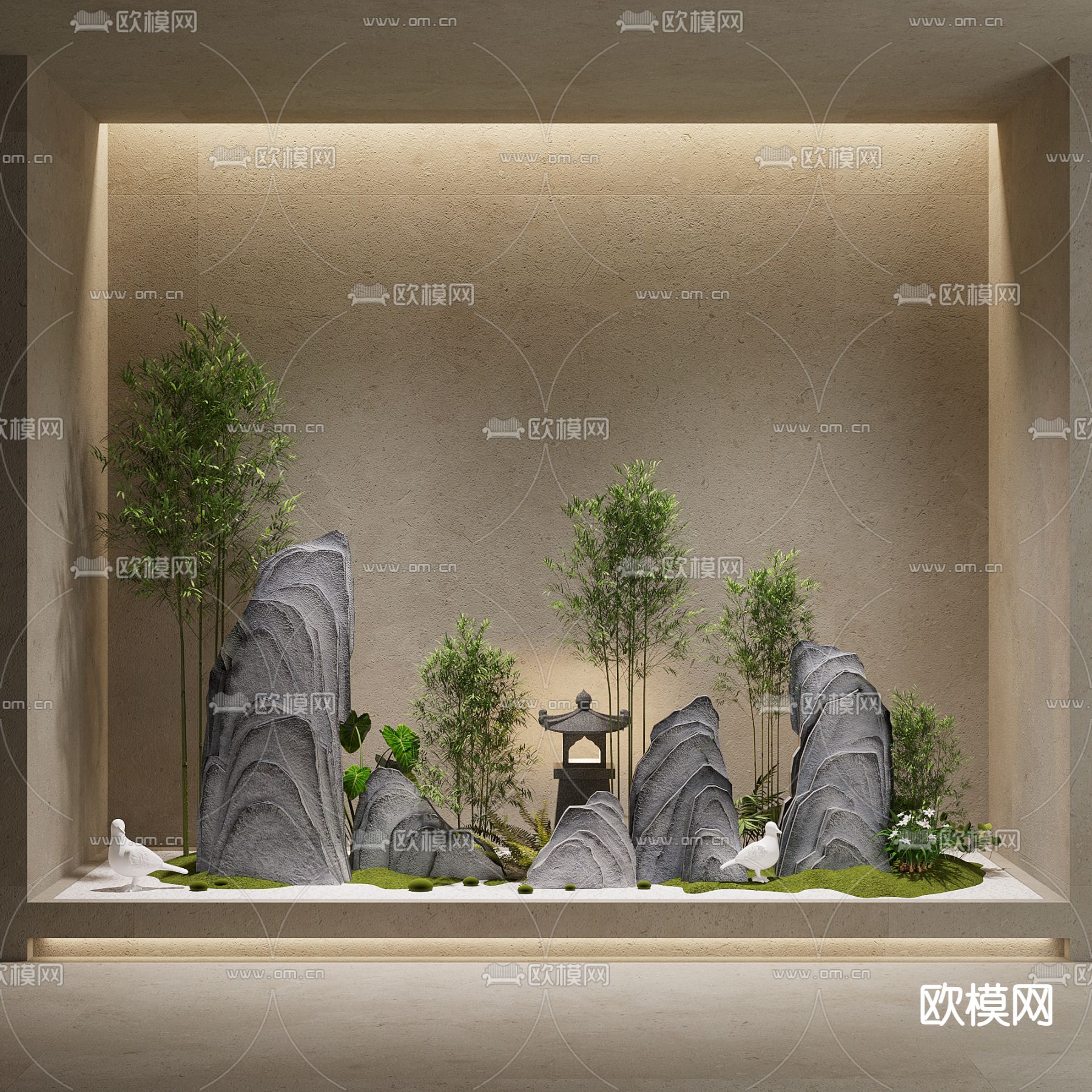 新中式假山景观小品3d模型下载