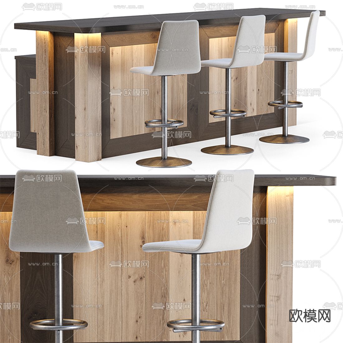 现代实木吧台3d模型下载（渲染图1）