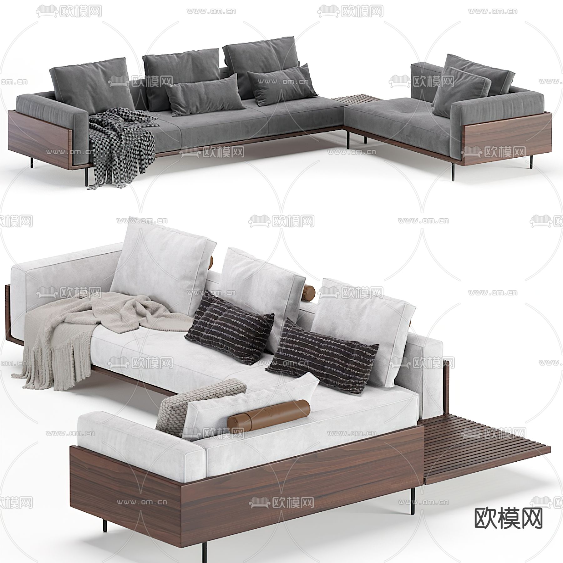 现代布艺转角沙发3d模型下载（渲染图4）