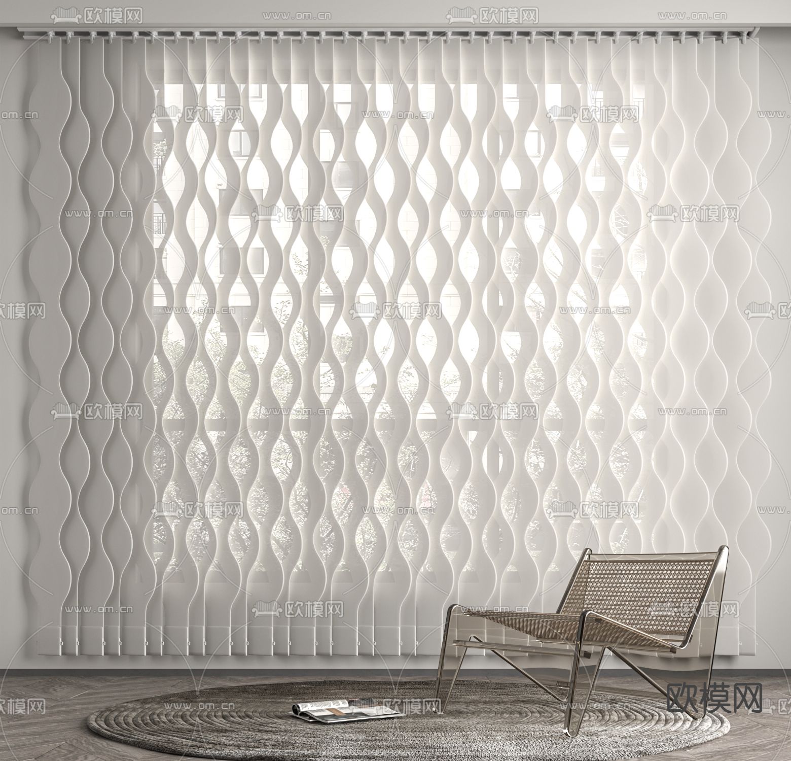 现代梦幻波纹窗帘su模型下载（渲染图1）