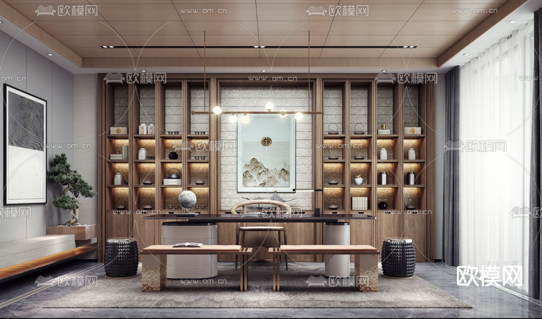 新中式茶室su模型