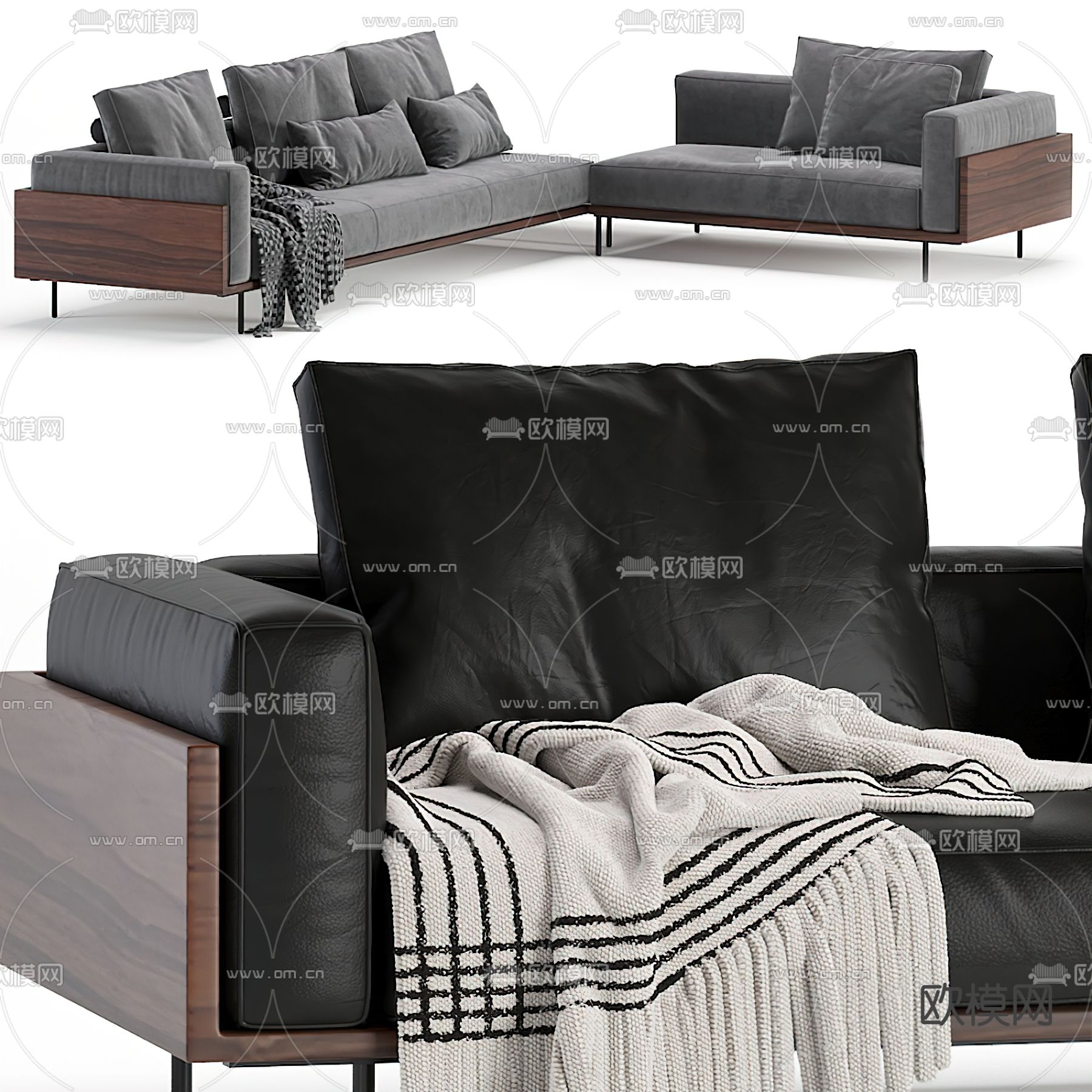 现代布艺转角沙发3d模型下载（渲染图2）