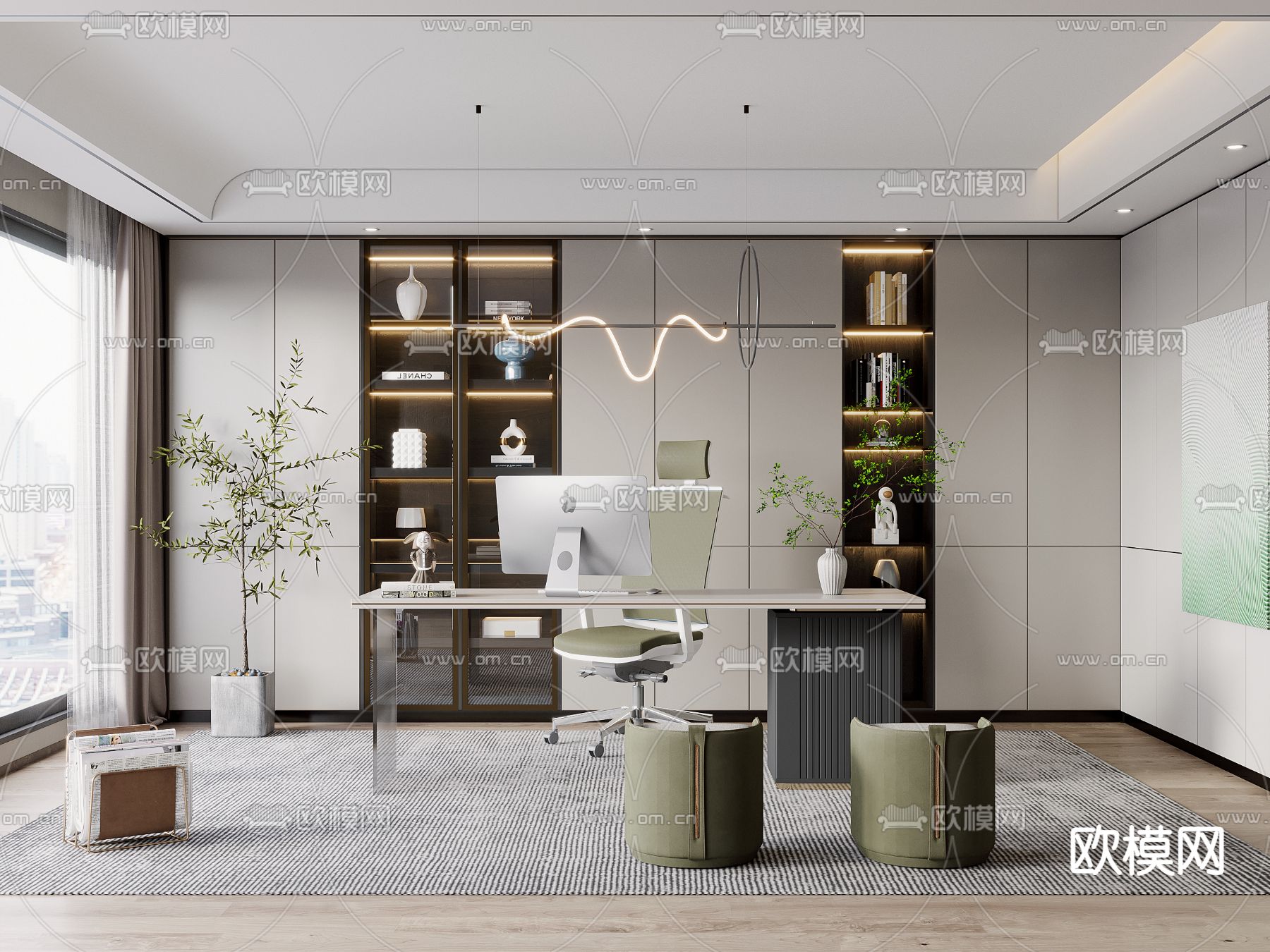 现代轻奢书房3d模型下载