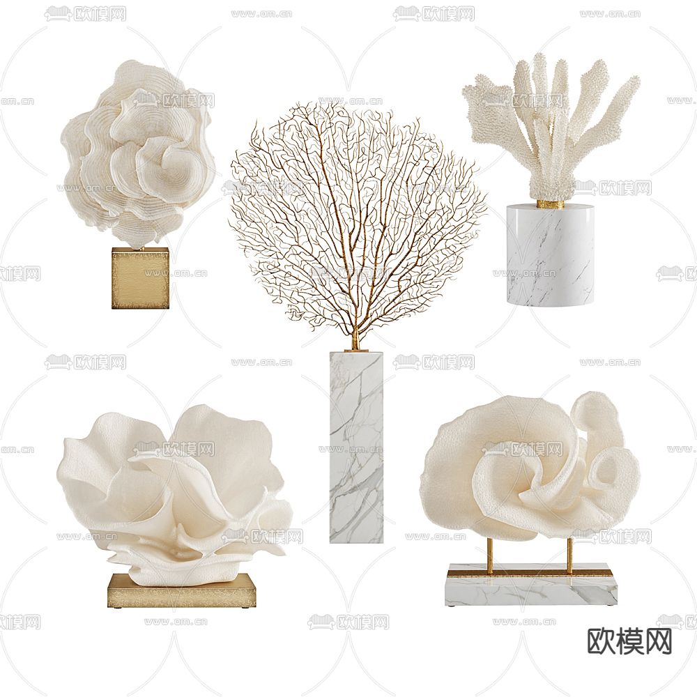 现代珊瑚雕塑装饰品摆件3d模型下载