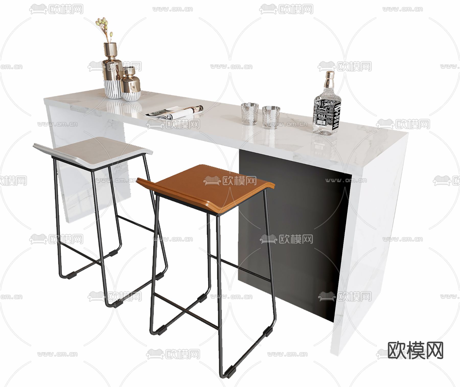 现代吧台吧椅3d模型下载