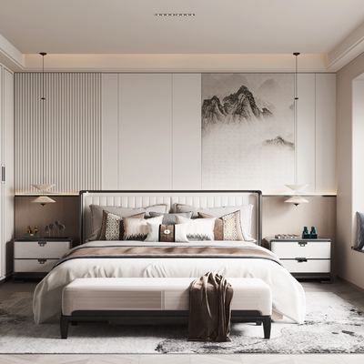 新中式3d卧室模型-家装3d模型-3dmax模型免费下载-欧模网