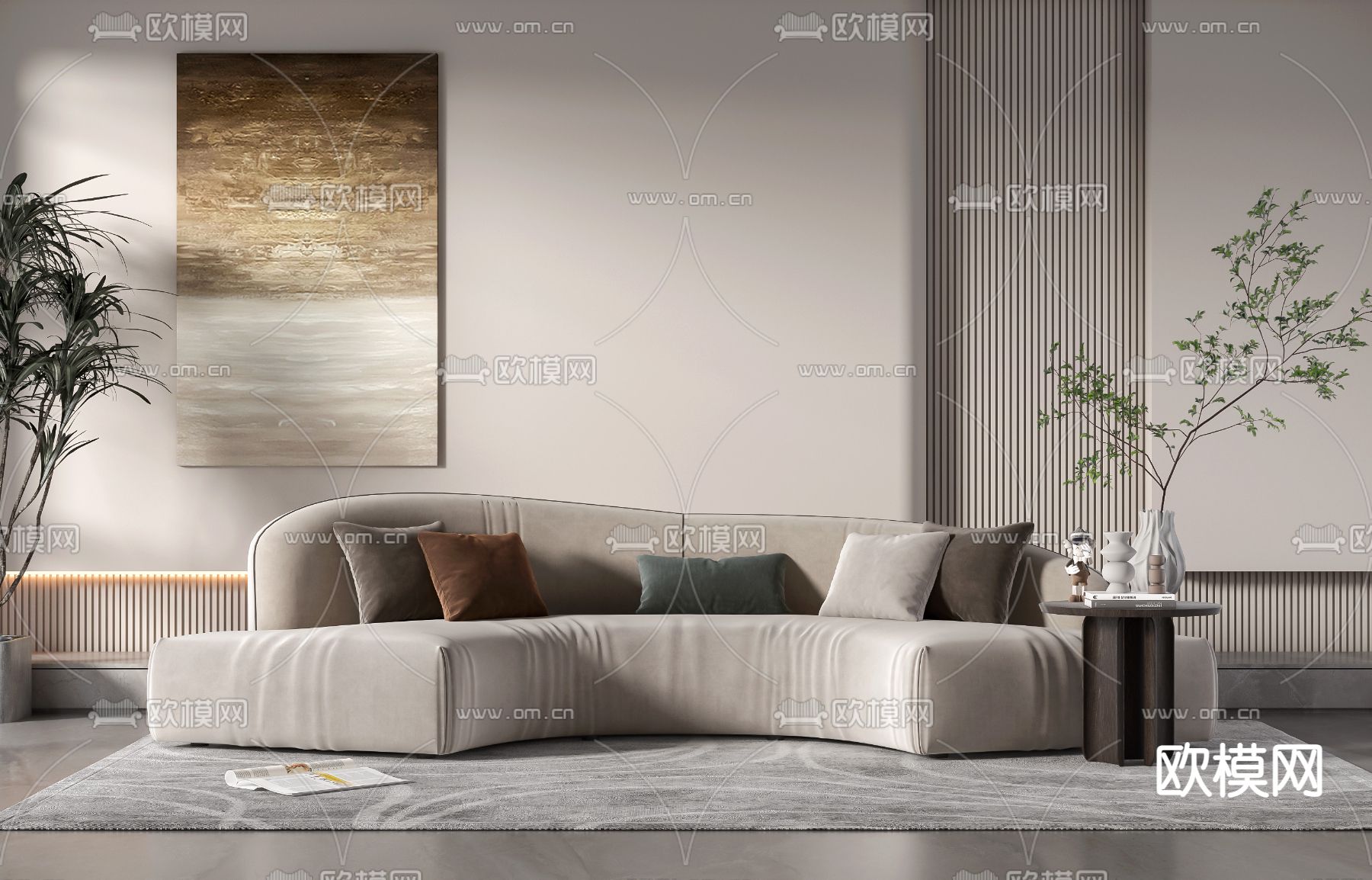 现代布艺弧形沙发3d模型下载