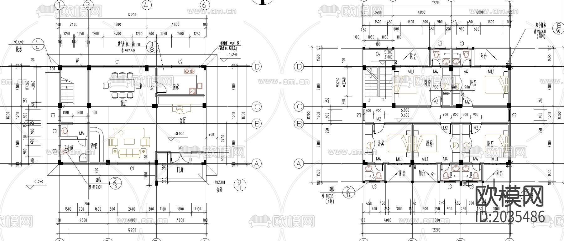 别墅cad平面布置图下载（渲染图1）