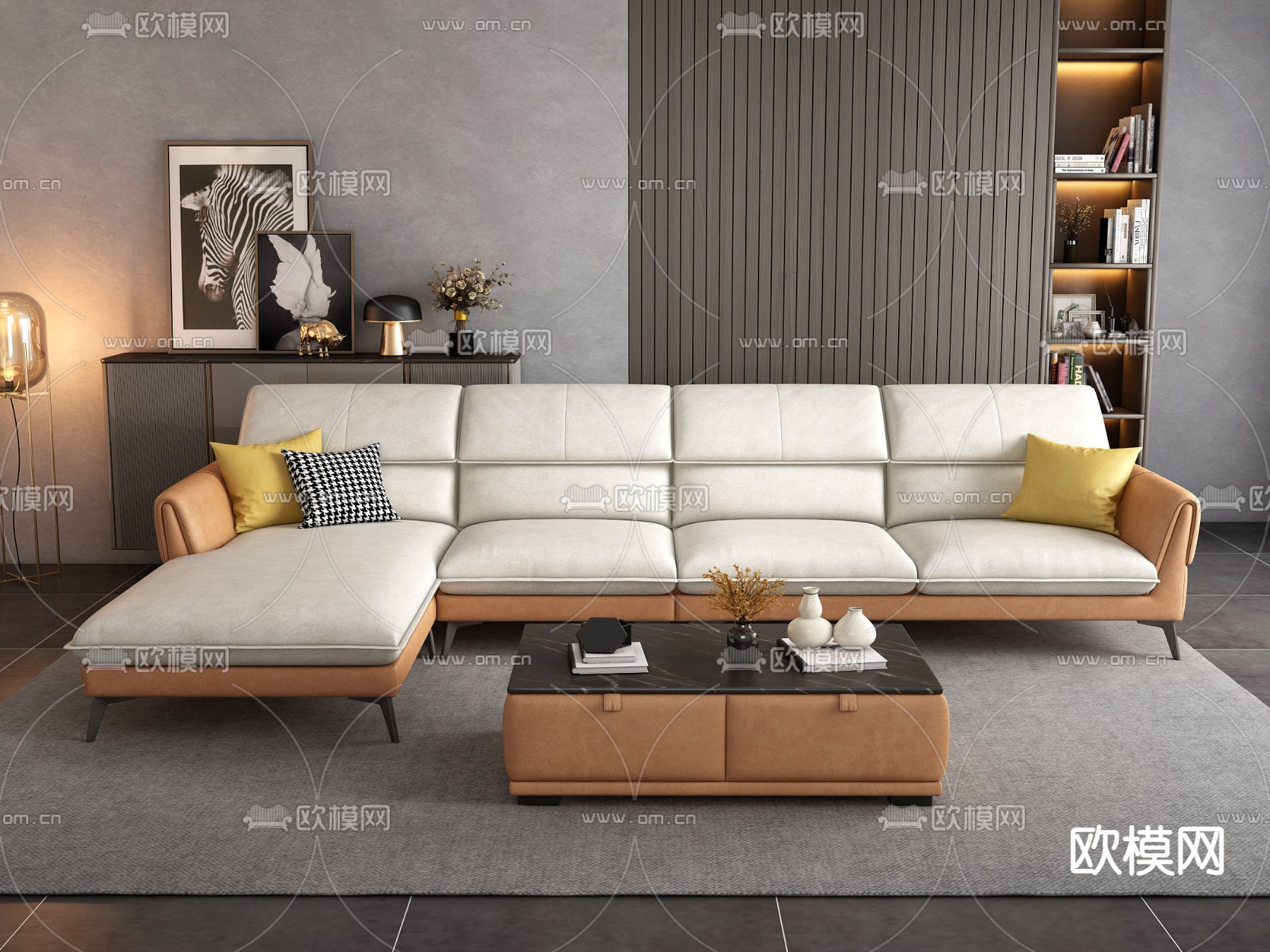 现代皮革转角沙发3d模型下载（渲染图2）