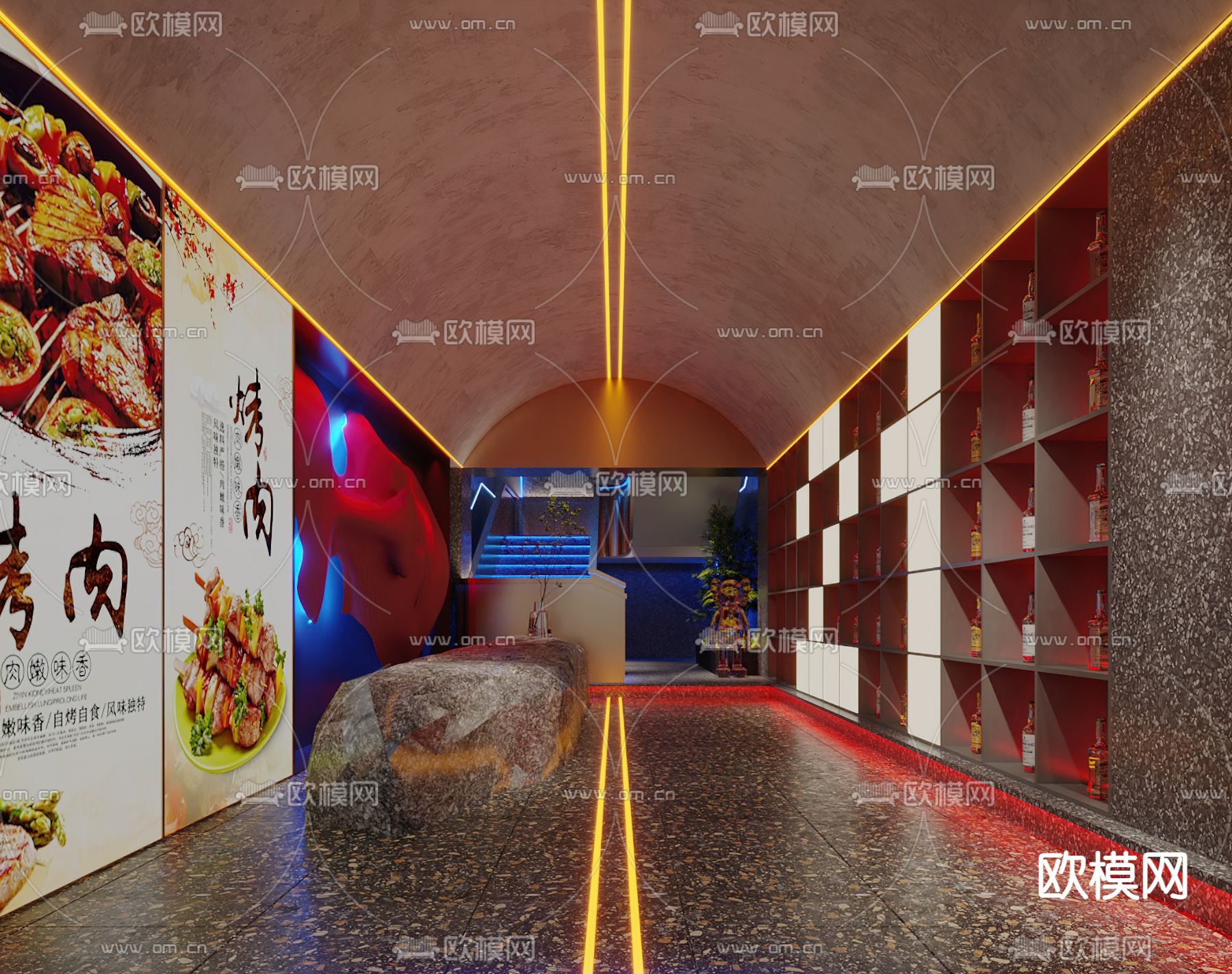 现代烤肉店楼梯间3d模型下载（渲染图2）