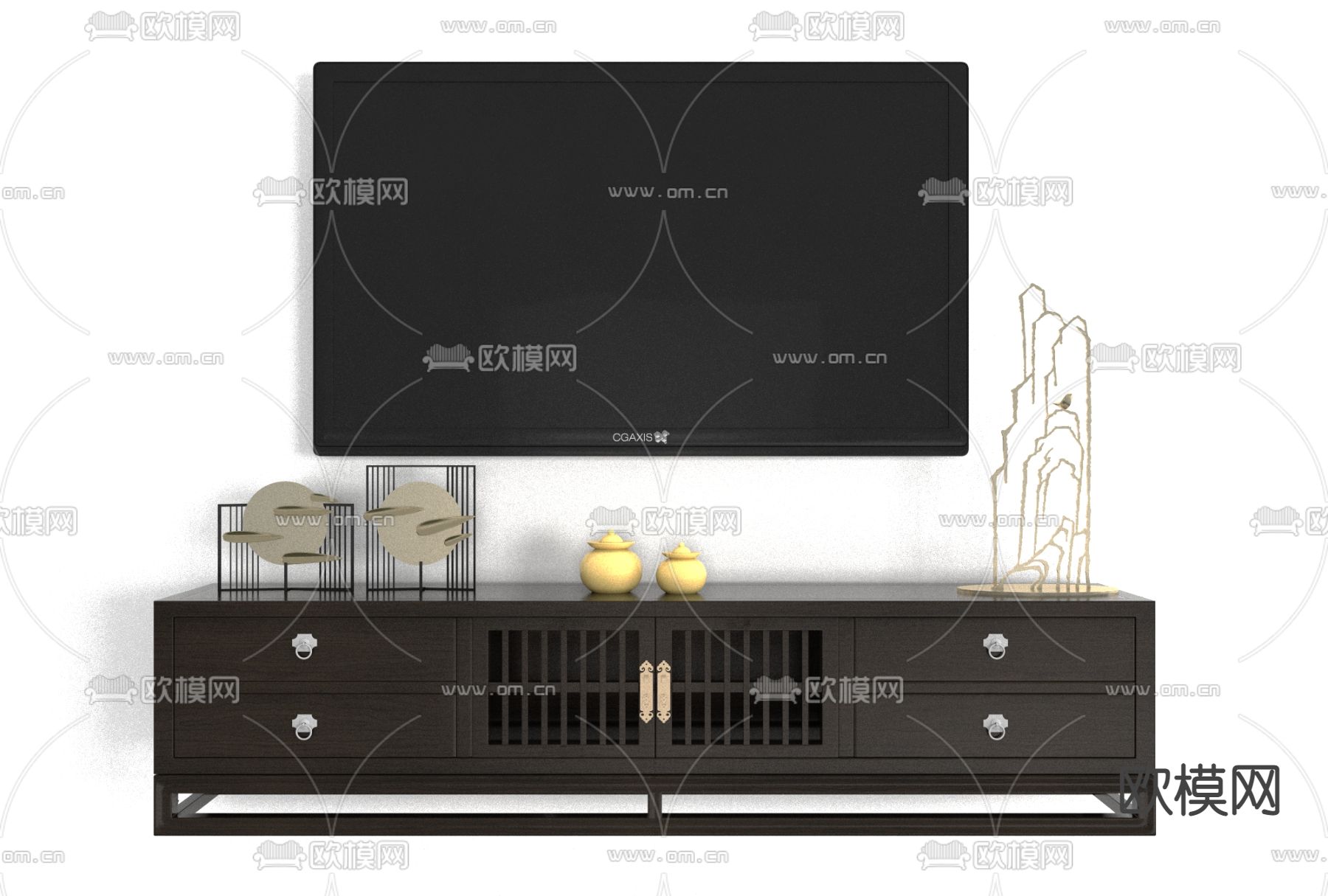 新中式实木电视柜免费3d模型下载