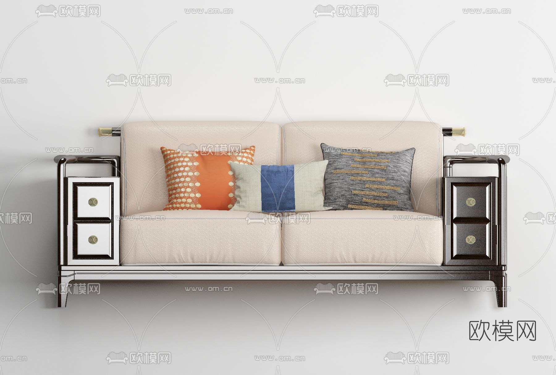 现代布艺双人沙发免费3d模型下载