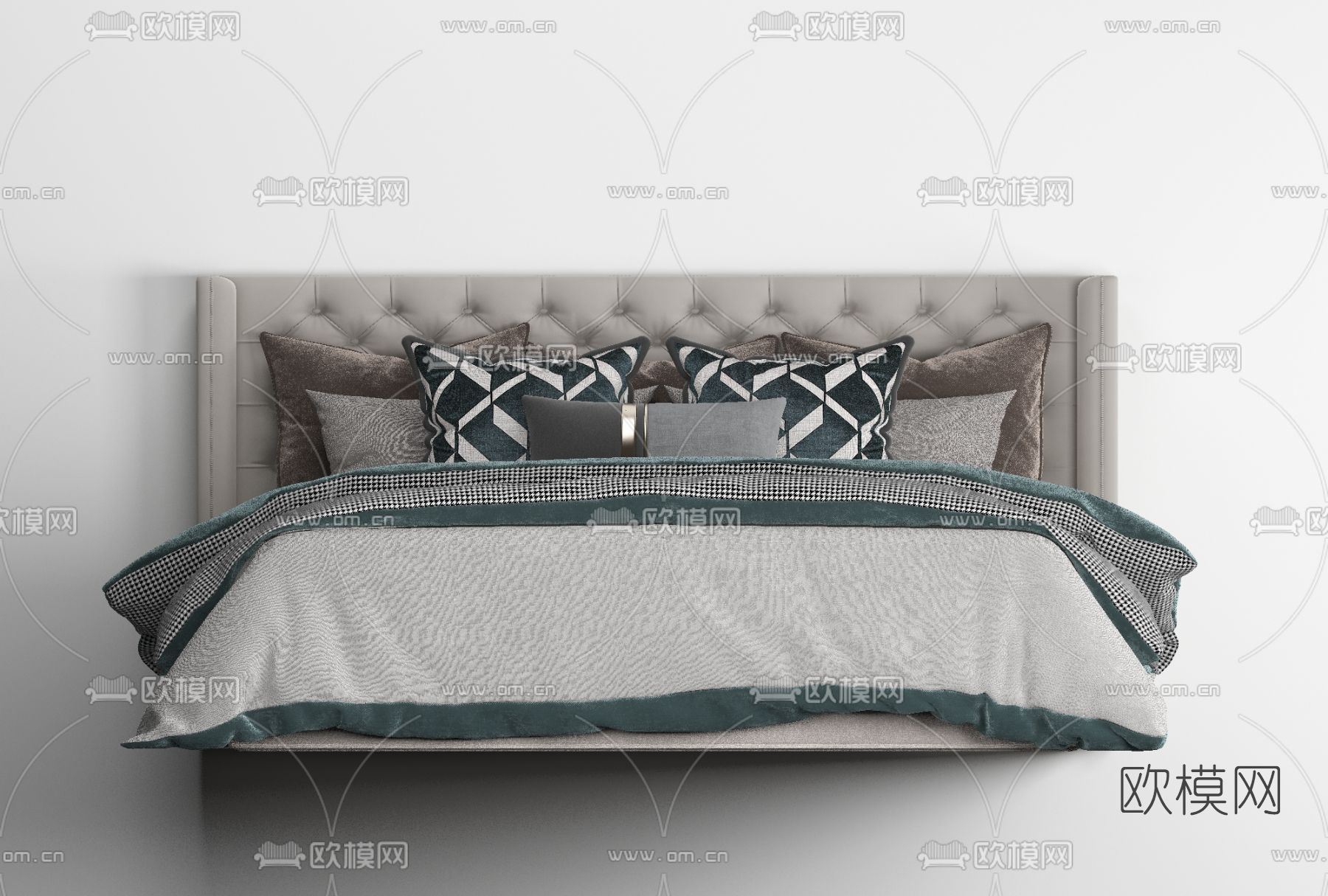 简欧布艺双人床免费3d模型下载