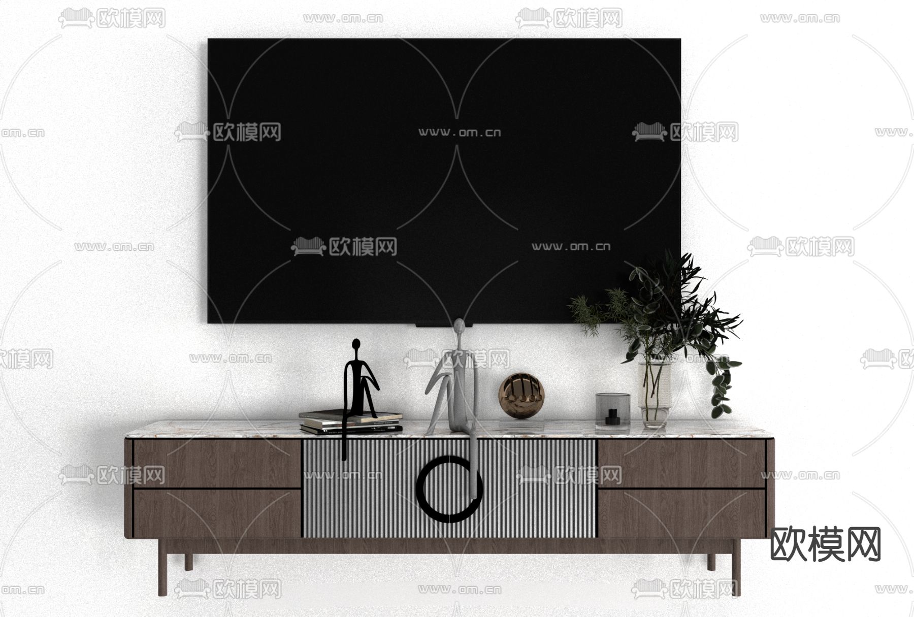 现代实木电视柜免费3d模型下载