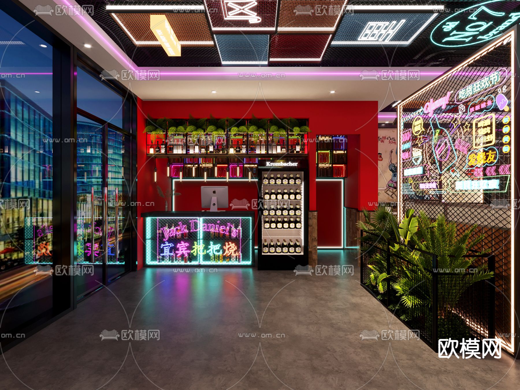 工业风烧烤店3d模型下载（渲染图1）