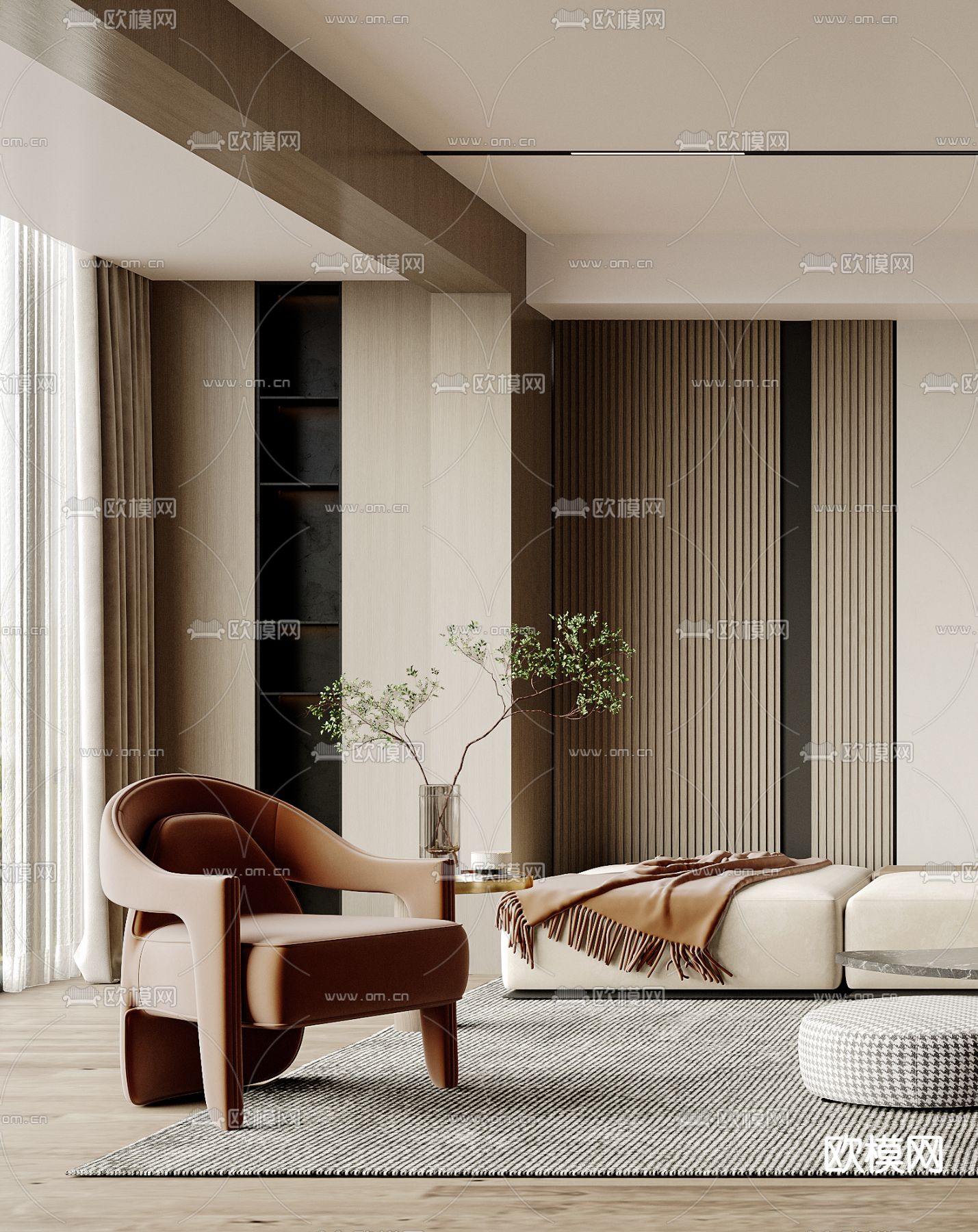 现代布艺转角沙发组合3d模型下载（渲染图2）