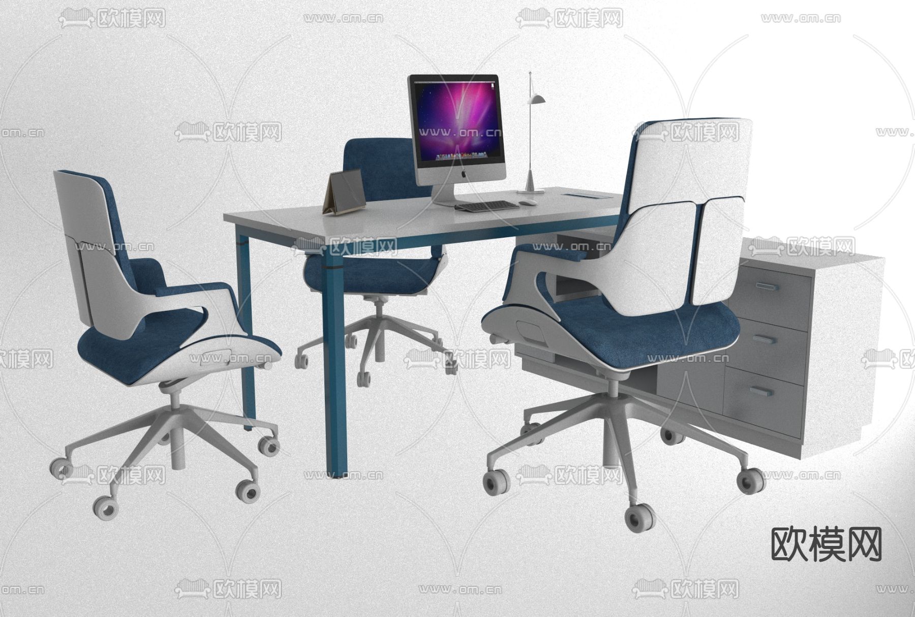 现代办公班台椅免费3d模型下载