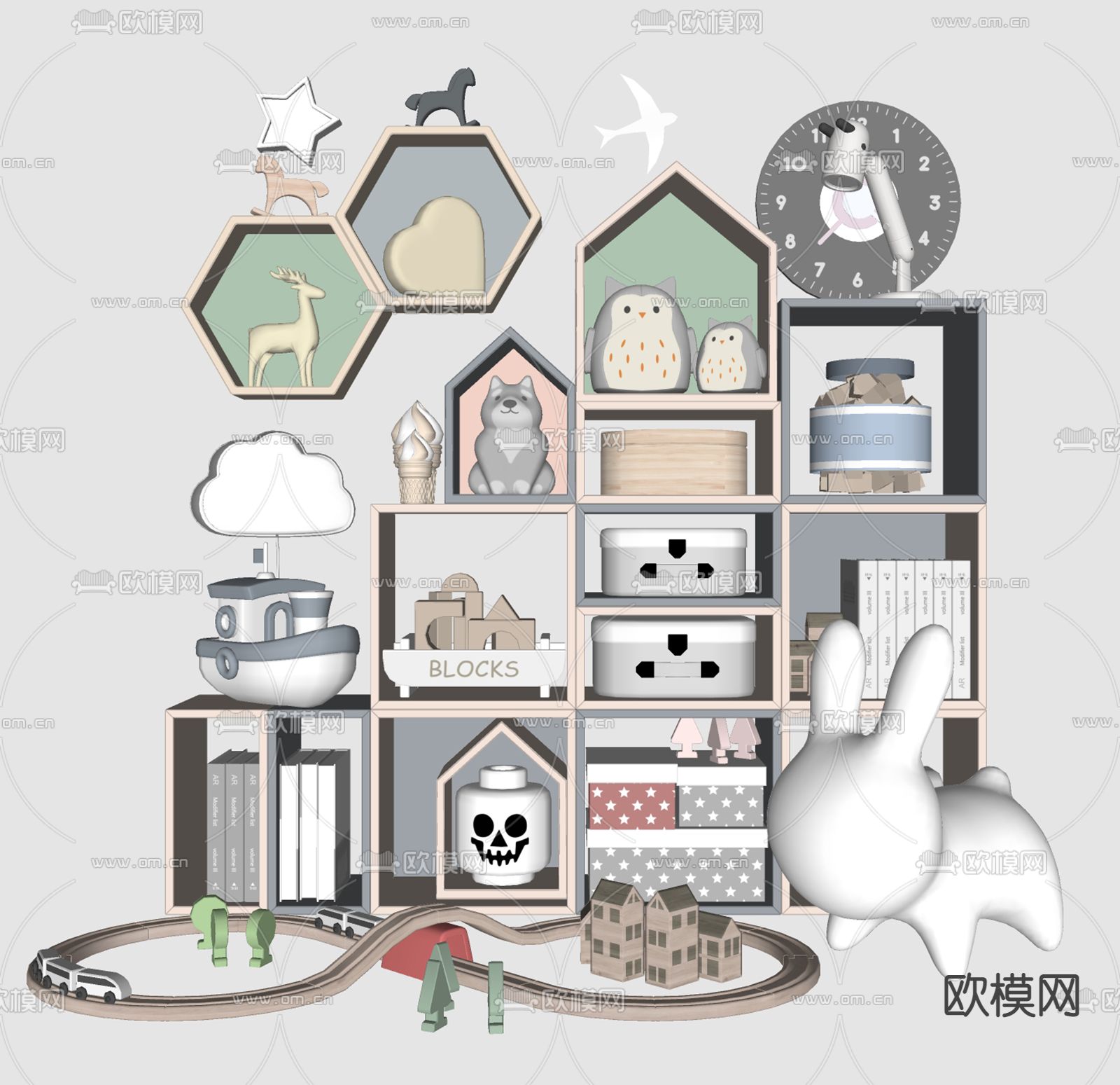 现代儿童房玩具架su模型