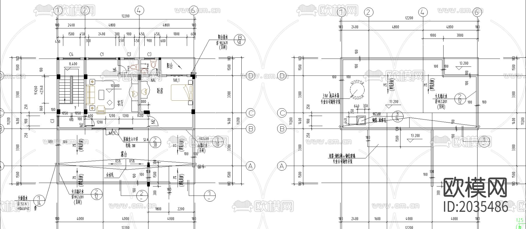 别墅cad平面布置图下载（渲染图2）