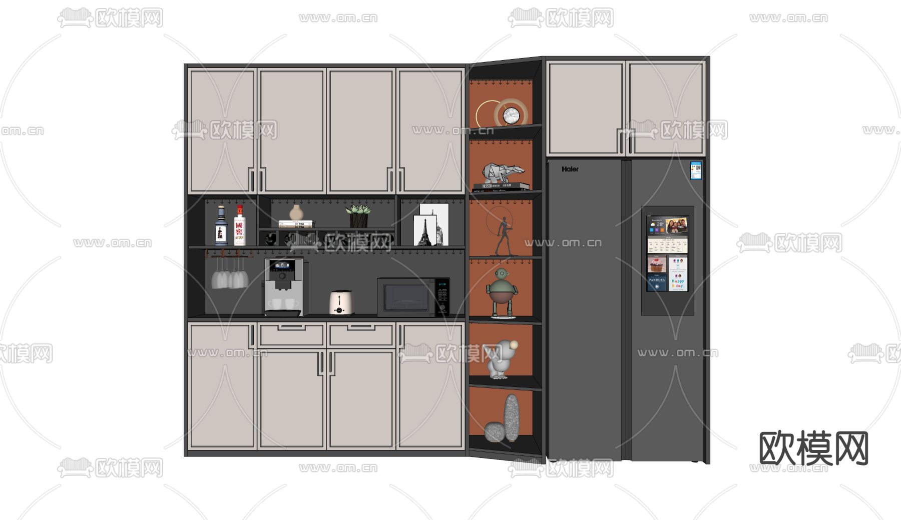 新中式酒柜su模型下载（渲染图4）